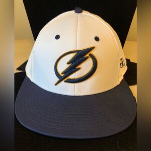 Tampa Bay Lightning White and Navy Blue Cap. The Game Pro A-Flex Medium